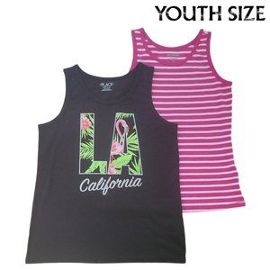 ❤2/$12❤ Girls Tank Top Bundle (fitted pink stripes & loose black) EUC